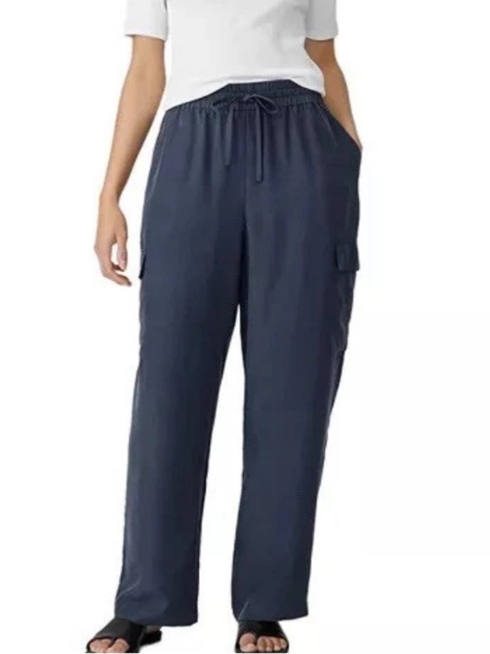 Eileen Fisher Washed Silk Cargo Pant Large blue gray